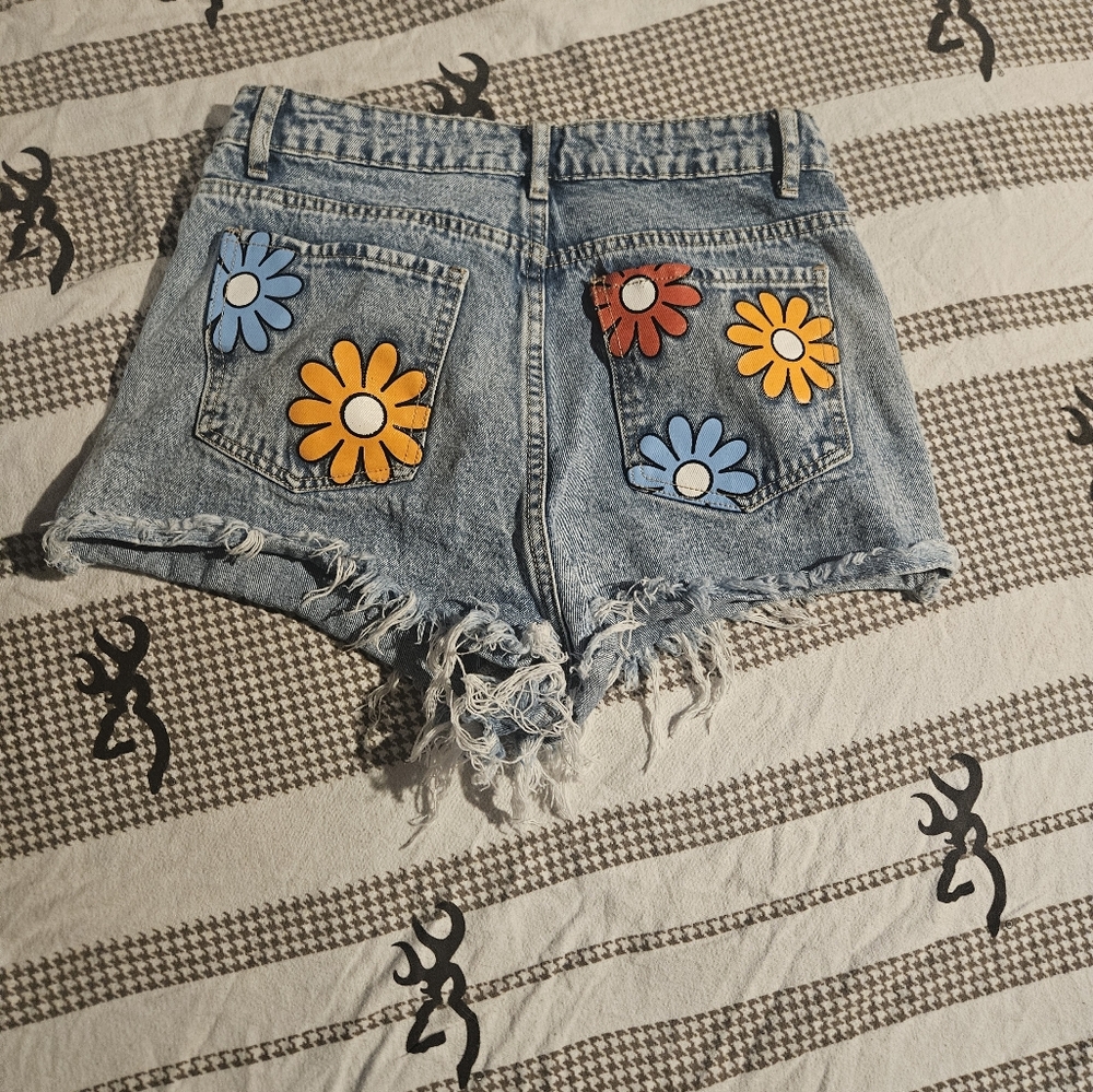 SHEIN Denim Shorts with Floral Patches